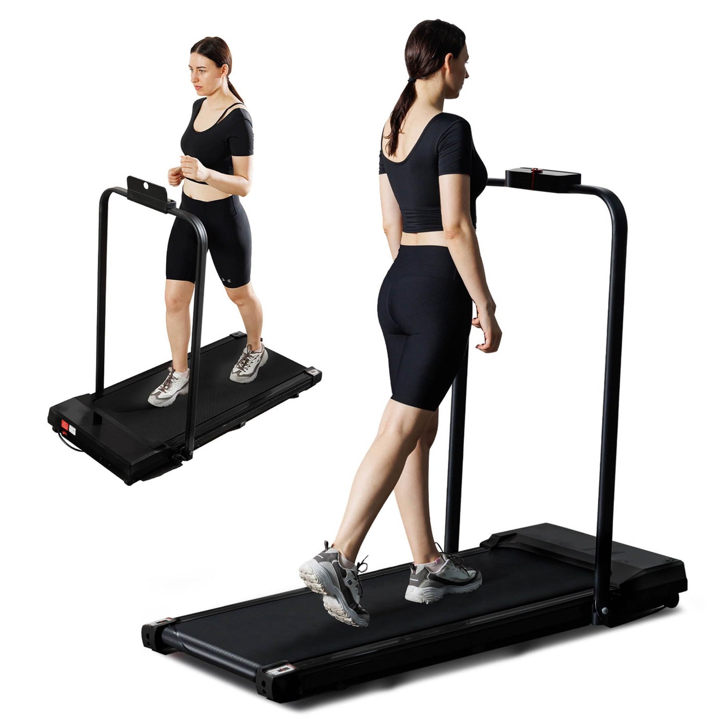 Walking Pad Treadmill with Handle Bar - Foldable Portable Treadmills for Home, 240 lbs Capacity, Low Noise & Space Saving Design, Fitness Equipment for Small Spaces, Black
