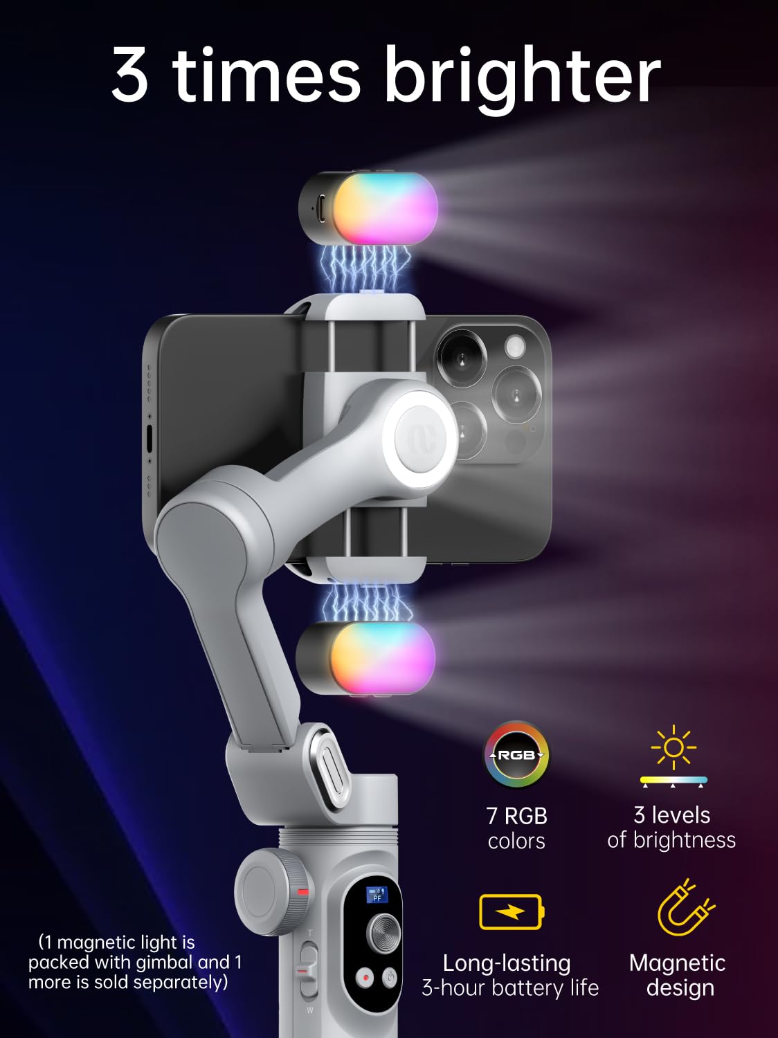 AOCHUAN 3-Axis Gimbal Stabilizer for Smartphone Smart X Pro Kit Gray & P02 Magnetic Fill Light