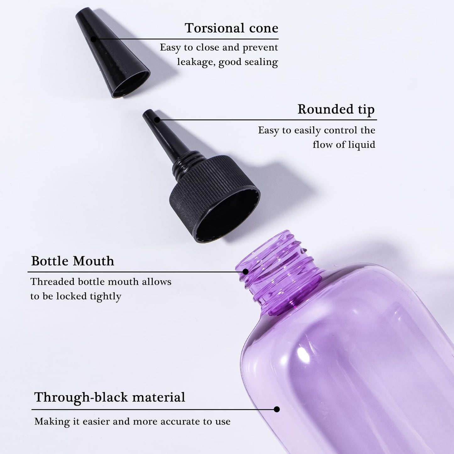 sdoot Applicator Bottle for Hair, 16.9 ounce Hair Color Applicator Bottle 2 Pack Squeeze Bottle Transparent Oil Bottles for Hair, PET Plastic Refillable Bottles with Twist Top Cap,Clear Purple