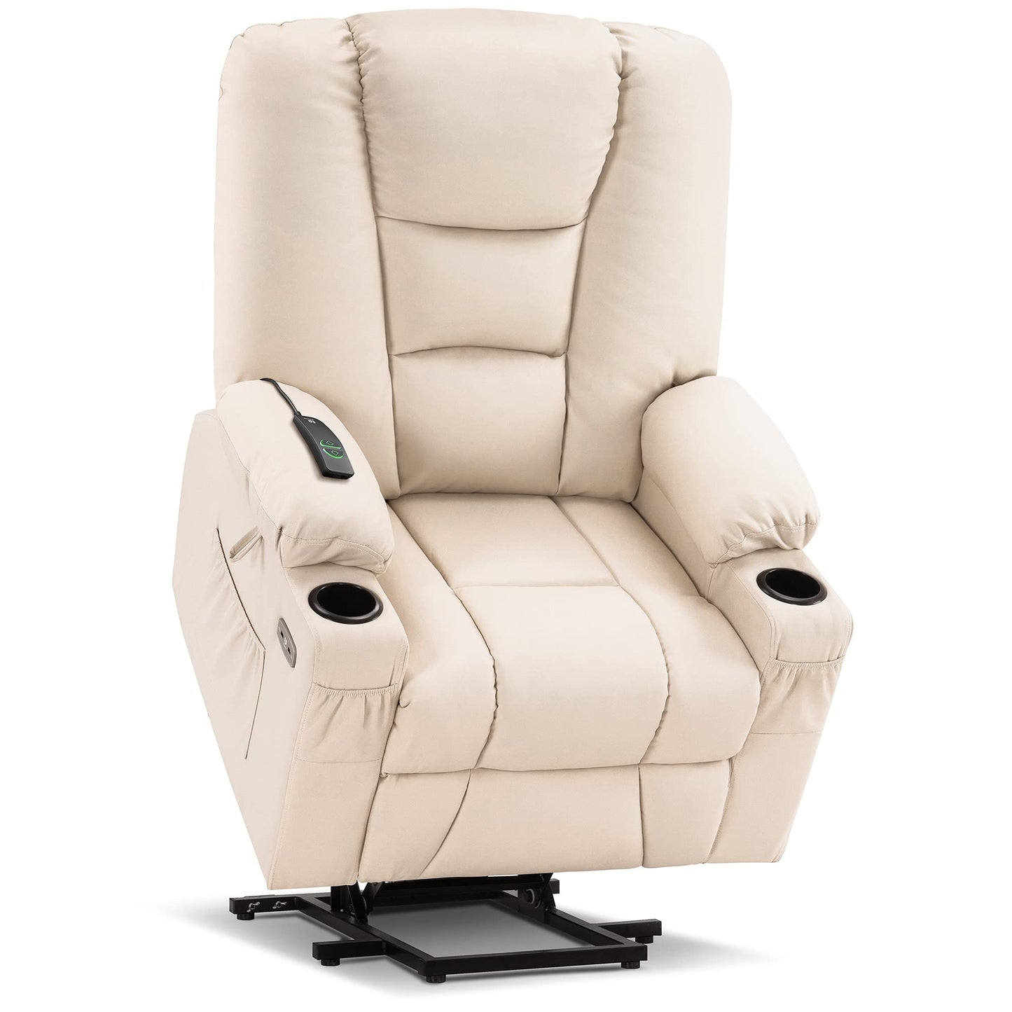 MCombo Large Power Lift Recliner Chair Sofa with Massage and Heat for Big and Tall Elderly People, 3 Positions, Cup Holders, and USB Ports, Faux Leather 7539 (Large, Cream White)