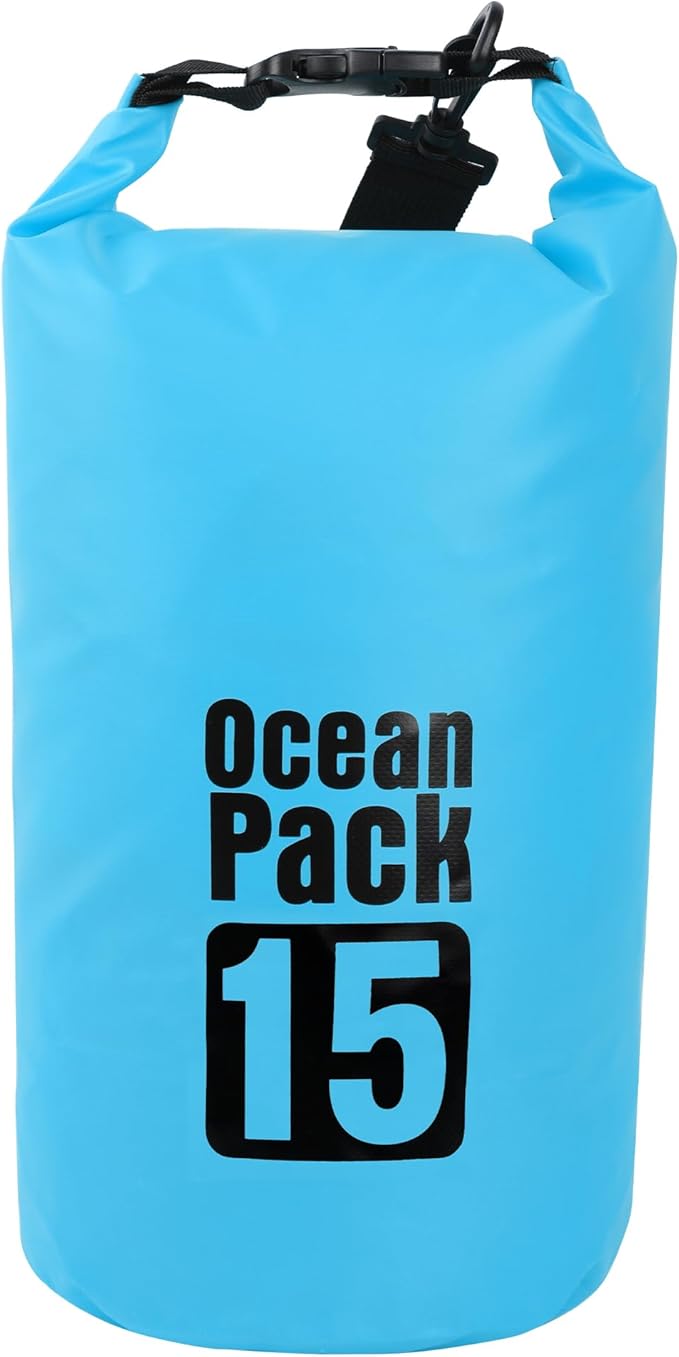 Dry Bag Waterproof for Women Men,15L Rolled Lightweight Dry Storage Bag Backpack with Phone Case for Travel,Swimming,Boating, Kayaking,Camping & Beach,Lake Blue
