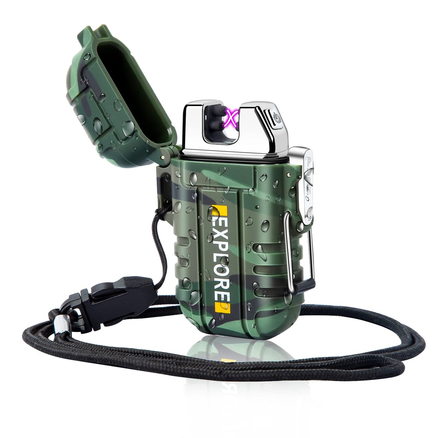 LcFun Waterproof Electric Dual Arc Lighter USB Rechargeable Outdoor Windproof Flameless Plasma Lighters for Camping, Hiking, Adventure, Survival Tactical Gear Gifts for Men