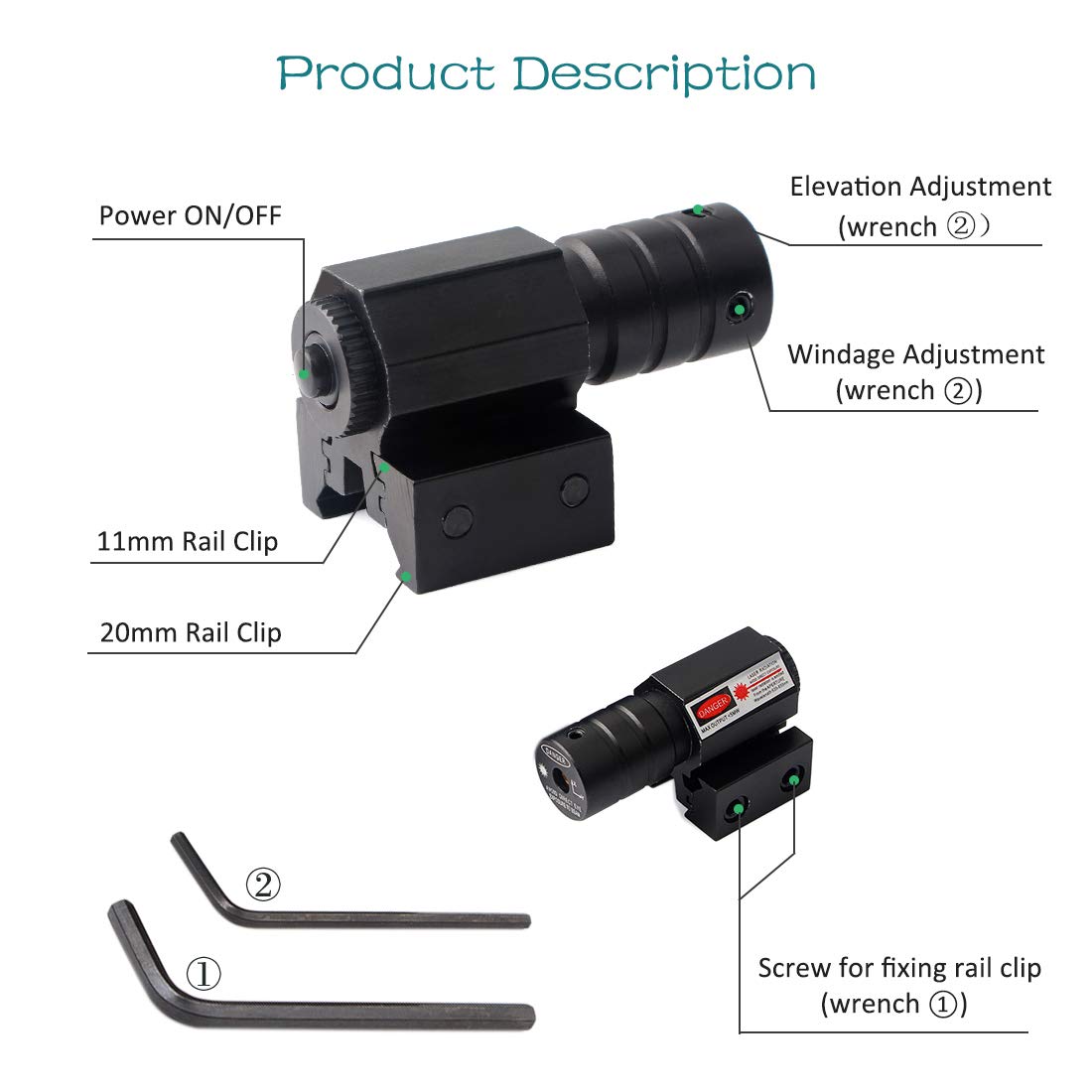 Compact Tactical Red Beam Laser Sight,Laser Dot Sight Scope for Rifles Pistols Handguns fits Standard 20mm Picatinny/Weaver or 11mm Dovetail Rail Mount (Red Dot 11/20)