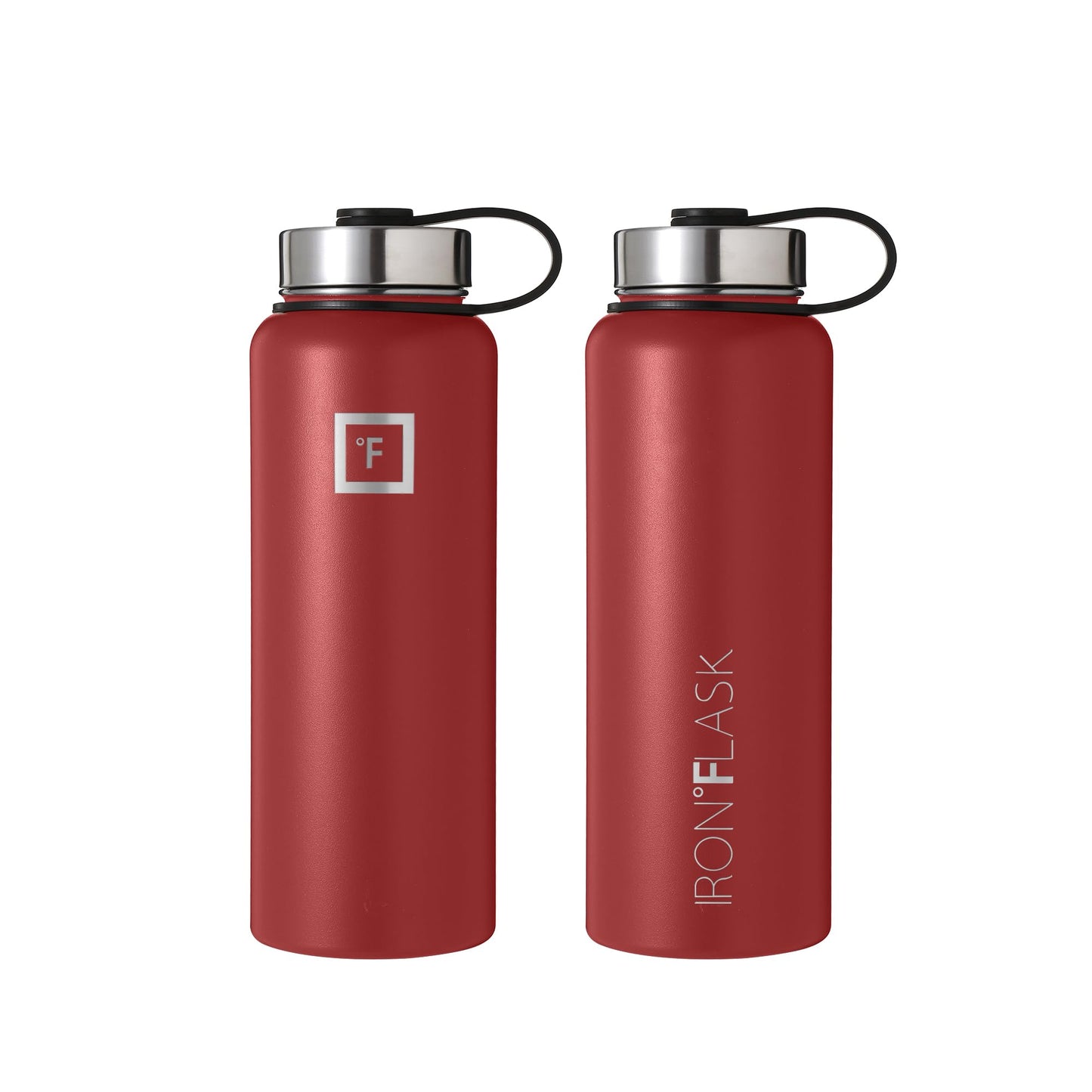 IRON °FLASK Sports Water Bottle - 40 Oz 3 Lids (Straw Lid), Leak Proof - Stainless Steel Gym & Sport Bottles for Men, Women & Kids - Double Walled, Insulated Thermos, Metal Canteen, Rusty Red
