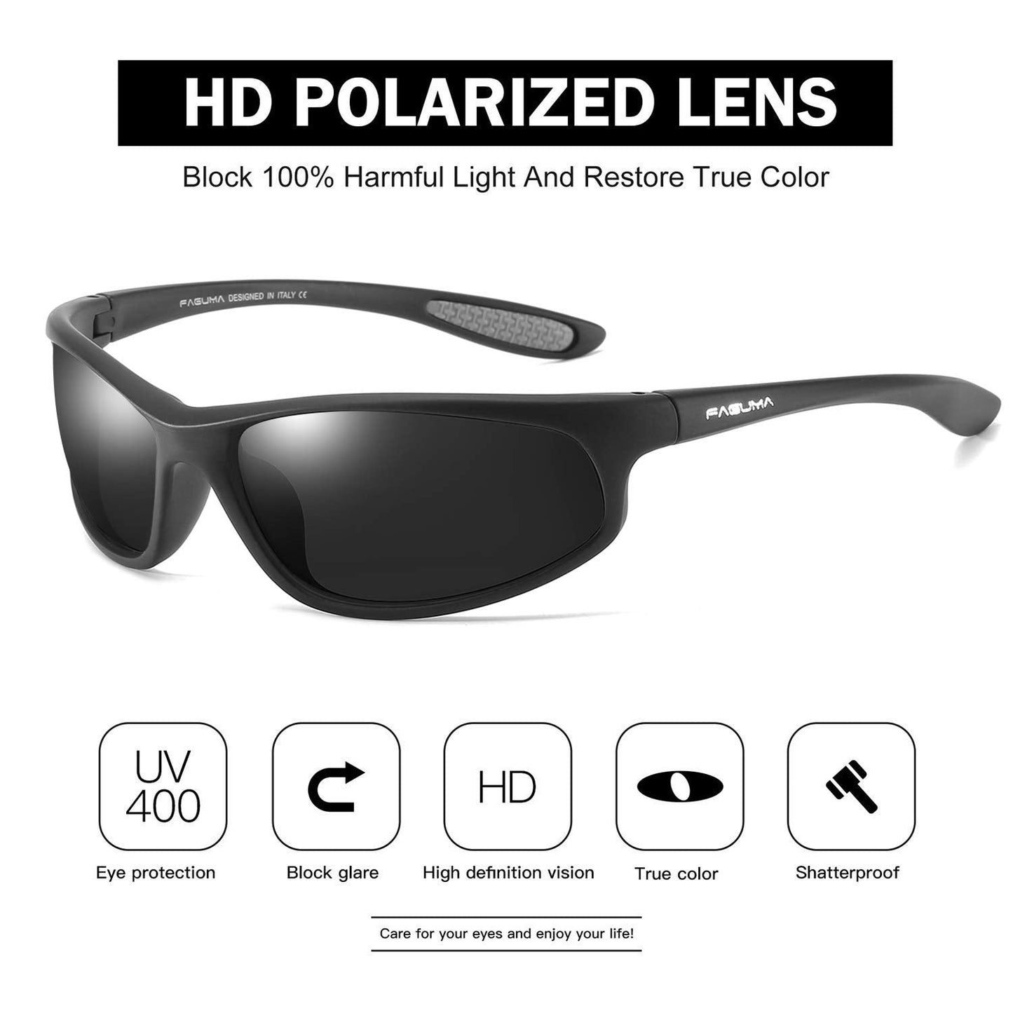 FAGUMA Polarized Sports Sunglasses For Men Cycling Driving Fishing 100% UV Protection