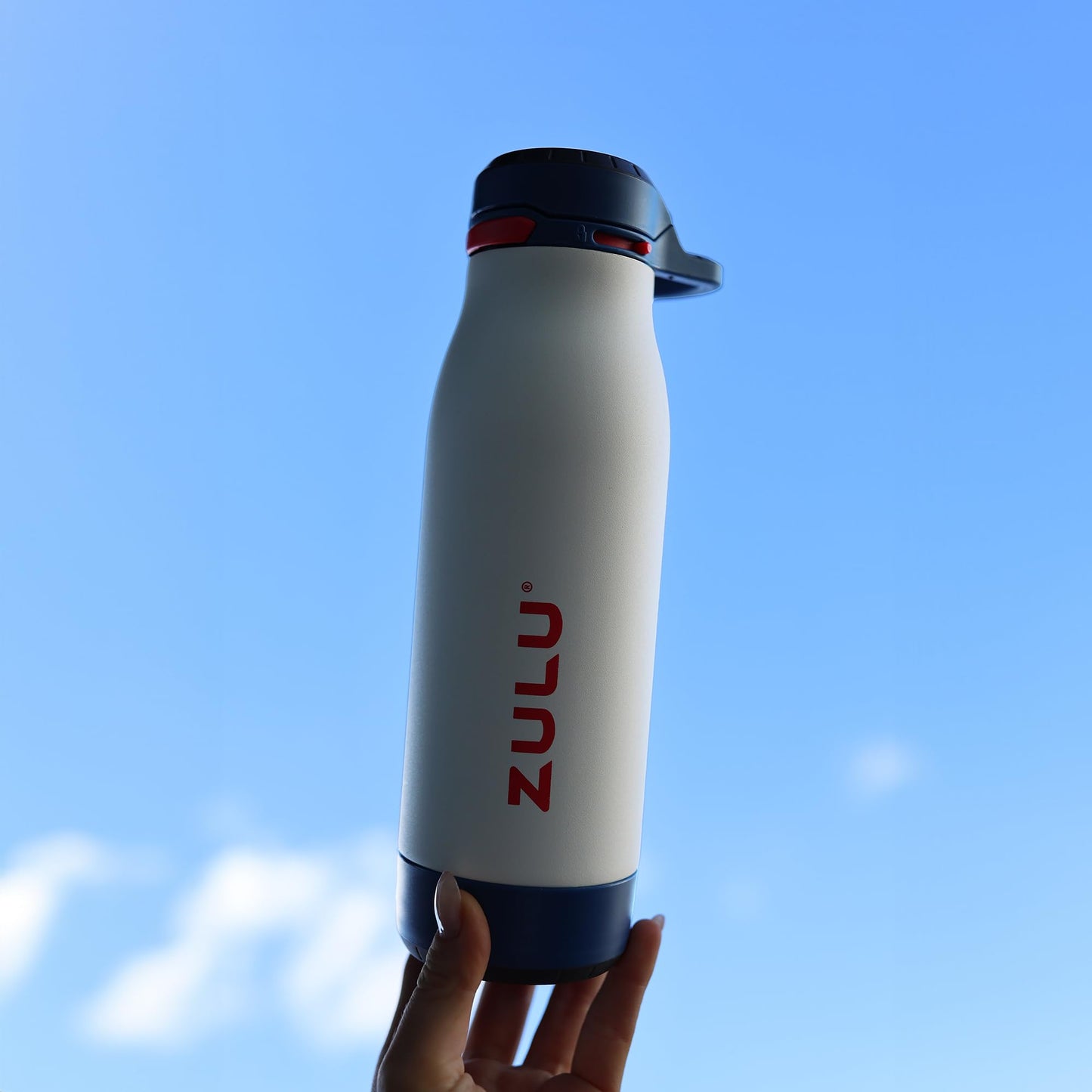 Zulu Ace 18oz Vacuum Insulated Stainless Steel Water Bottle with Chug Spout, Leak-Proof Locking Lid and Removable Base for School, Backpack, Sports, Gym, Travel, Red White & Blue