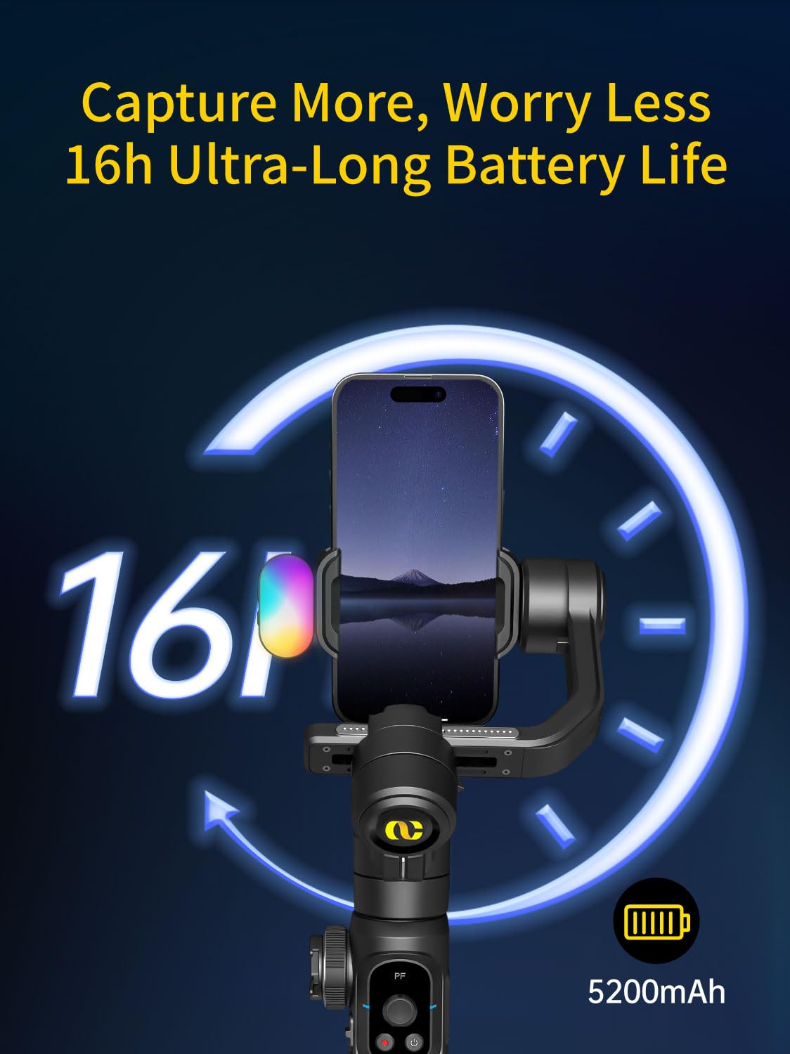AOCHUAN Gimbal Stabilizer for Smartphone, Phone Gimbal w/8" Extension Rod, Profession 3-Axis Stabilizer w/RGB Magnetic Fill Light for Video Recording, Compatible w/iPhone/Andriod-Smart S2 Kit