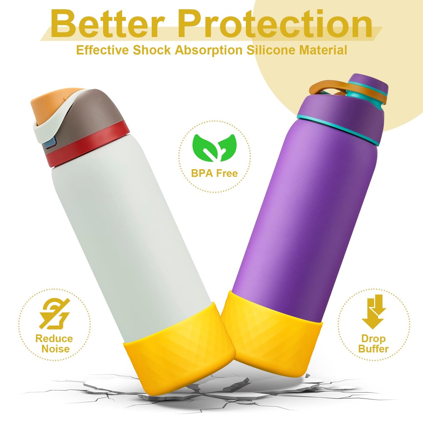 Alwenid 2PCS Silicone Water Bottle Boot for Owala 40 Oz, Anti-Slip Protective Sleeve Bottom Bumper Protector for FreeSip, Twist, and Flip Stainless Steel Water Bottles (Yellow)