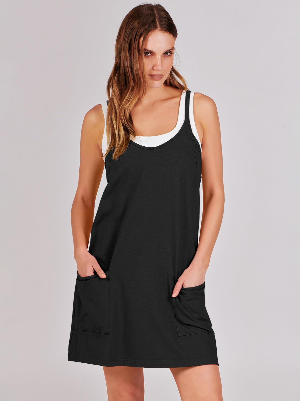 ANRABESS Women Summer Mini Romper Dress Workout Tennis Active Sports Athleisure Outfits Built in Shorts Trendy Vacation Black X-Smal