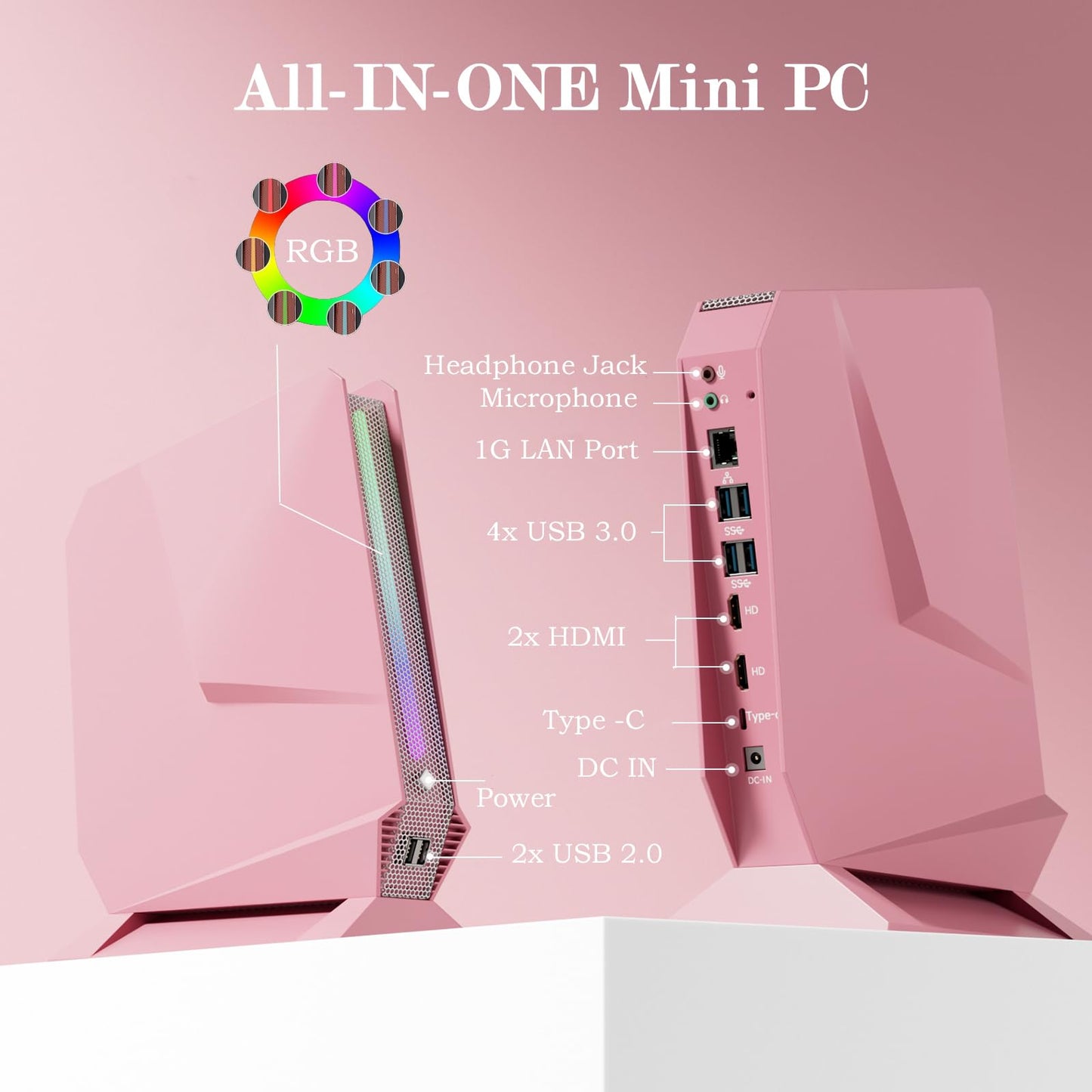 Mini Gaming PC Core i9-9980HK, GeForce GTX1650 GDDR5 Dedicated Graphics with RGB Lights Desktop Gaming Mini Computer, 32GB RAM 1TB NVMe SSD, 4K Triple Displays/WiFi 6E/BT 5.3, Pink