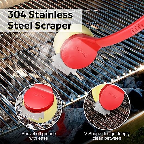 Anpro Grill Brush and Scraper Bristle Free Head - Steam Cleaning Grill Brush Bristle Free, Safe Unique V-Shaped Brush Head,No Scratch Cleaning,Grill BBQ Cleaning Brush for Steam/Gas