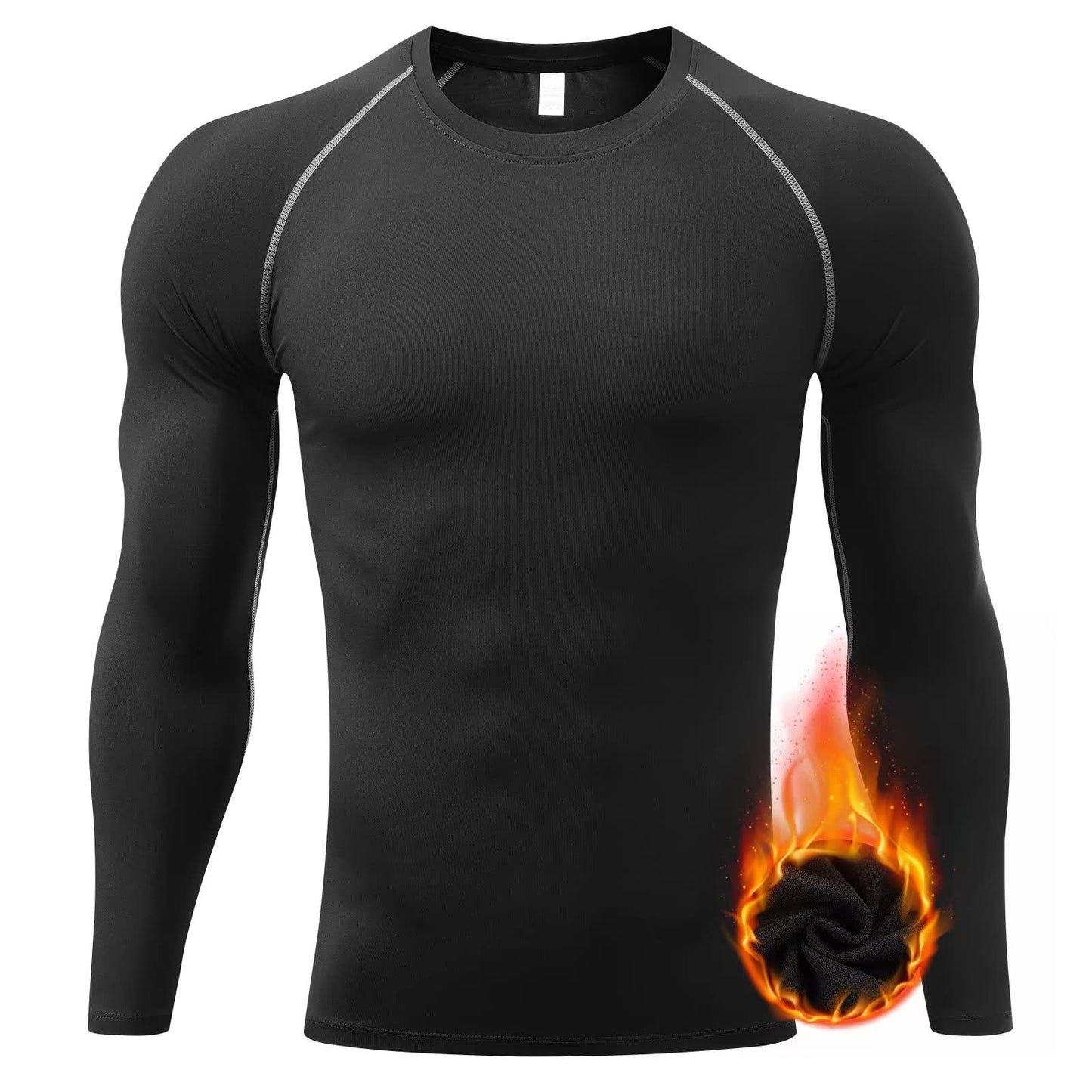 Thermal Shirts for Men Long Sleeve Fleece Cycling Ski Base Layer Men Cold Weather Compression Shirts for Men Running Hiking Hunting Thermals Underwear Tops,Quick Dry Moisture Wicking 3235 Black S