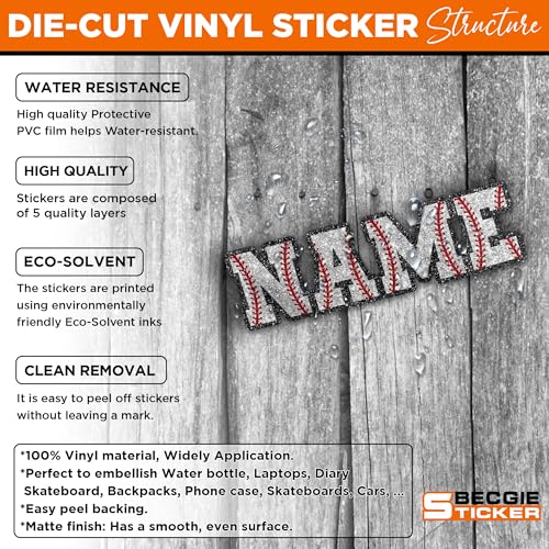 Custom Baseball Sticker Personalized Player Name Number Baseball Softball Bat Knob Waterproof Die-Cut Vinyl Sticker for Bat Knob Laptop Water Bottle Phone Cars Helmet Hardhat Player Sport Gift S6
