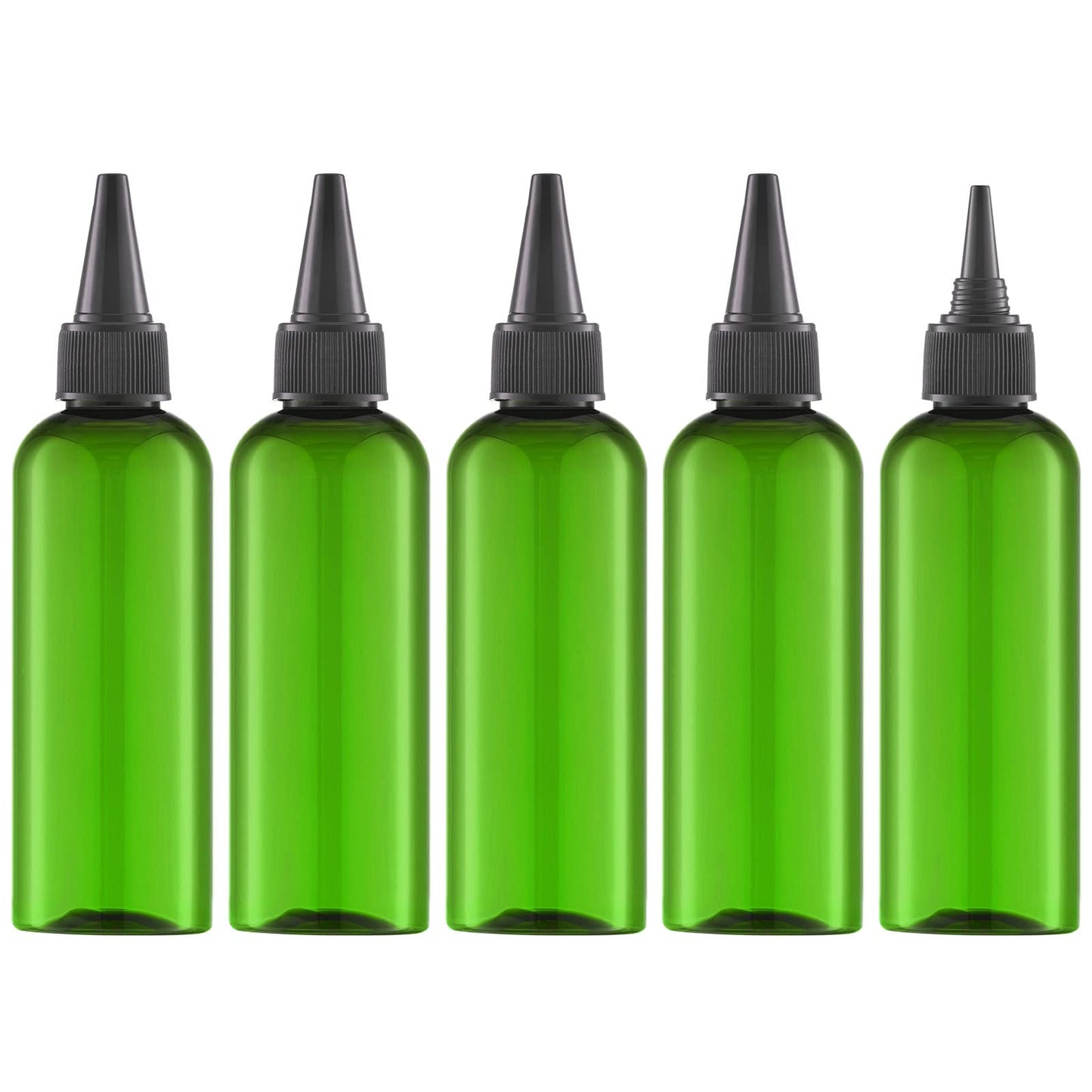 Tekson Hair Color Applicator Bottles, 5 Pack Refillable Squeeze Bottle, Empty Plastic Twist Top Cap Bottles (3.4 OZ, Green)
