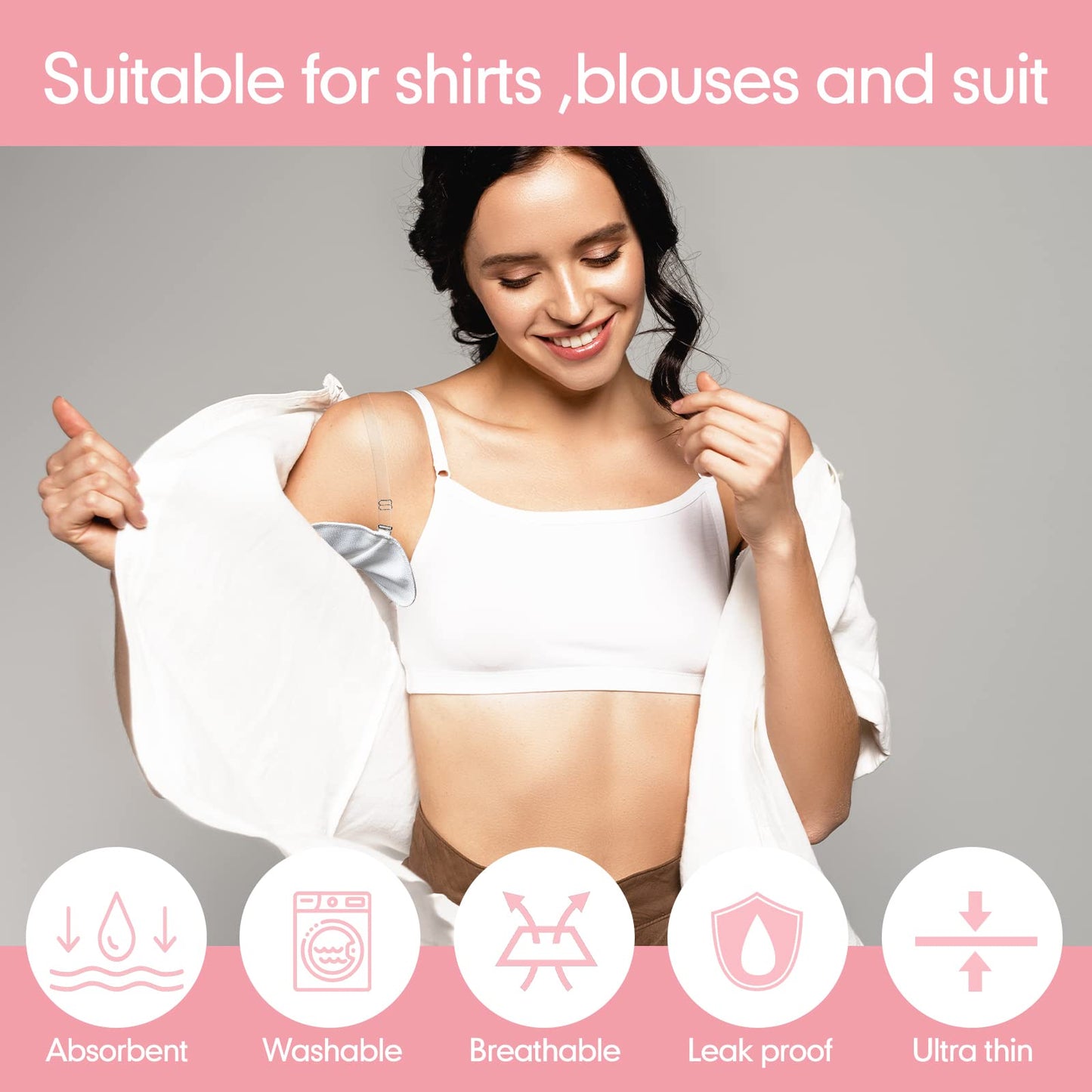 4 Pairs Underarm Sweat Pads Reusable Armpit Absorbing Guards Washable with Shoulder Strap Under Arm Breathable Absorbent Sweat Protectors Pads Guards for Women and Men(Nude, White)