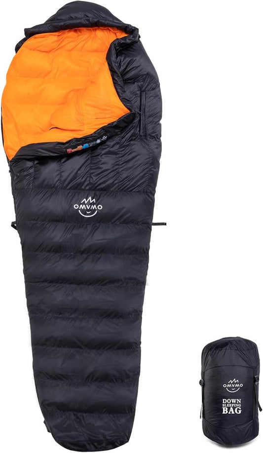 0-20 Degrees F Down Sleeping Bag for Adults - 4 Season Envelope With Arm Holes, Wearable for Backpacking Camping - Ultralight, Compact, Move Freely While Wearing