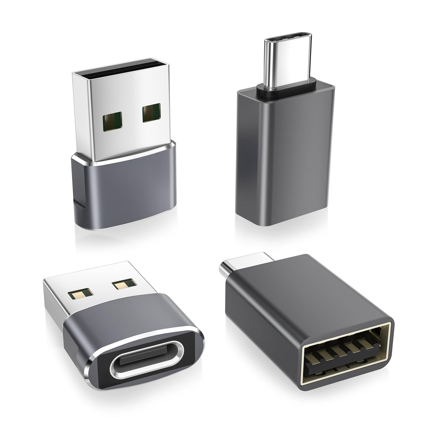 Basesailor USB to USB C Adapter with C Male to 3.0 Female Charger 4Pack,Thunderbolt 4 OTG Converter for MacBook,iPhone 16 16e 15 14 13 Plus Pro Max,Samsung Galaxy AI S25 S24 23 Ultra,iPad Air,AirPods