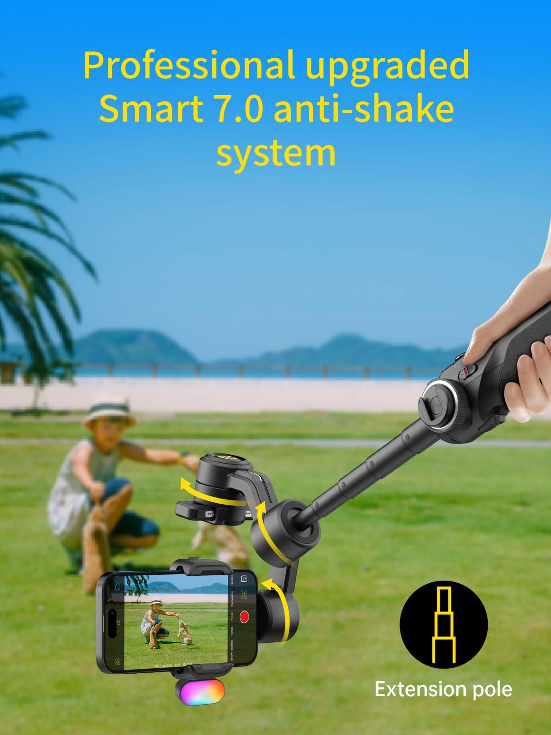 AOCHUAN Gimbal Stabilizer for Smartphone, Phone Gimbal w/8" Extension Rod, Profession 3-Axis Stabilizer w/RGB Magnetic Fill Light for Video Recording, Compatible w/iPhone/Andriod-Smart S2 Kit