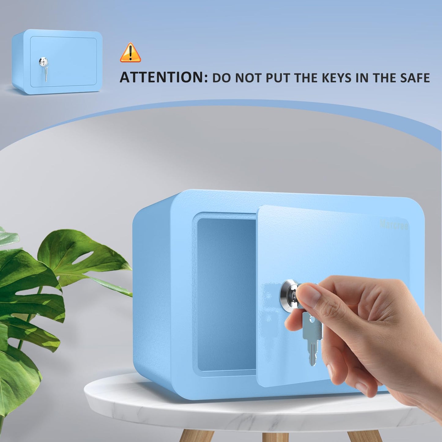 0.23 Cub Safe, Mini Home Safes for Money,Small Safe Box with Key, Coin and Cash, Security Safes for Kids, Lock Box for Personal Items with Size 6.69”Dx 9.06”Wx 6.69”H (Blue)