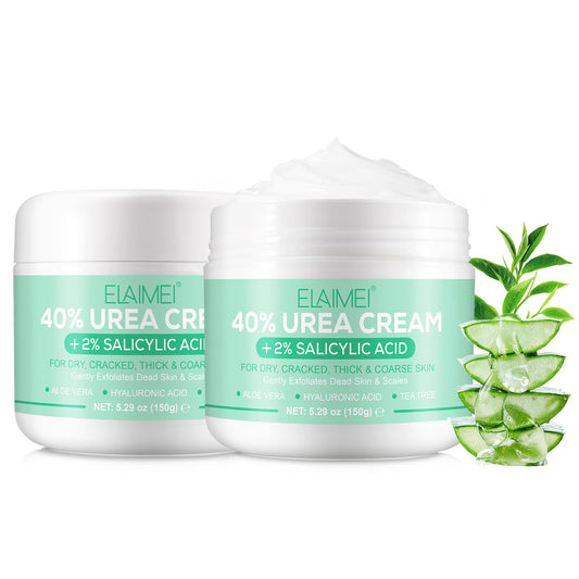 Urea Cream 40 Percent for Feet Maximum Strength,40% Urea Cream Plus 2% Salicylic Acid,Foot Cream and Hand Cream with Tea Tree,and Aloe Vera(5.29 OZ/150g/2pack)