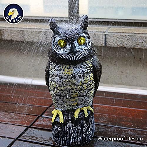 Solar Powered Owl with Motion Detection, Silent Mode, Flashing Eyes, Rotatable Head and Realistic Hoots, Plastic Owl Decoration for Home, Garden, Patio and Fence