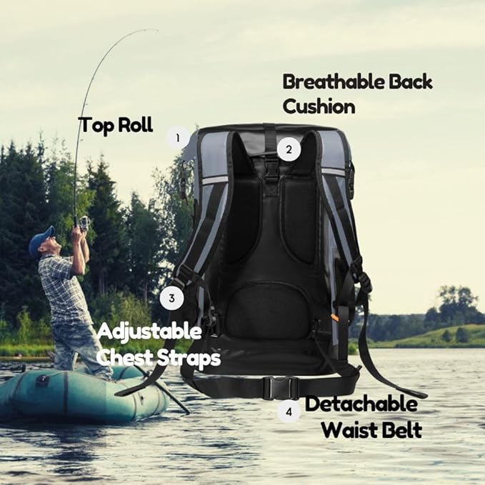 Waterproof Roll Top Kayak Dry Backpack, Floating Outdoor Dry Sack Boating Sailing Canoeing Rafting Fishing Camping 35L Grey