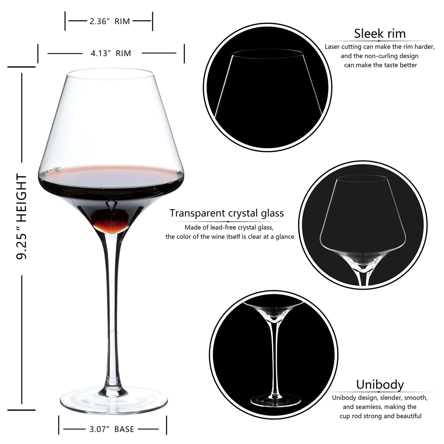 BACLIFE Red Wine Glasses Set of 4 – 17.5oz Premium Crystal Wine Glass With Long Stem – Hand Blown Burgundy Wine Glasses – Unique Gift for Wedding, Anniversary, Christmas