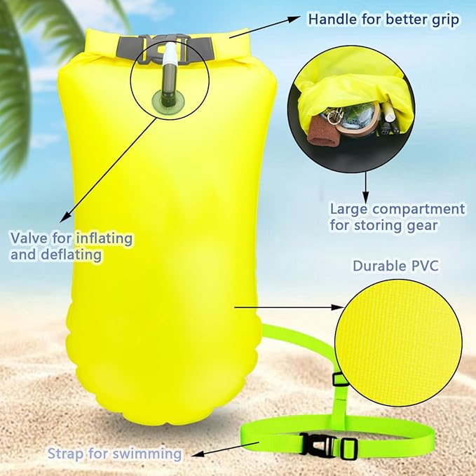 Swim Buoy for Open Water, High-Visibility Swim Safety Float Waterproof Dry Bag for Swimmers Triathletes Kayakers Snorkelers, Swimming Open Water Buoy for Safer Swim Training