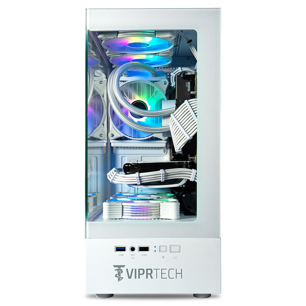 ViprTech Stryker 3.0 Liquid-Cooled PC - AMD Ryzen 7 (4.1GHz Turbo), RTX 3060 12GB, 32GB DDR4 3200, 1TB NVMe SSD, 700W PSU, WiFi BT, Win 11 Pro, RGB, Gaming Desktop Computer Prebuilt, White