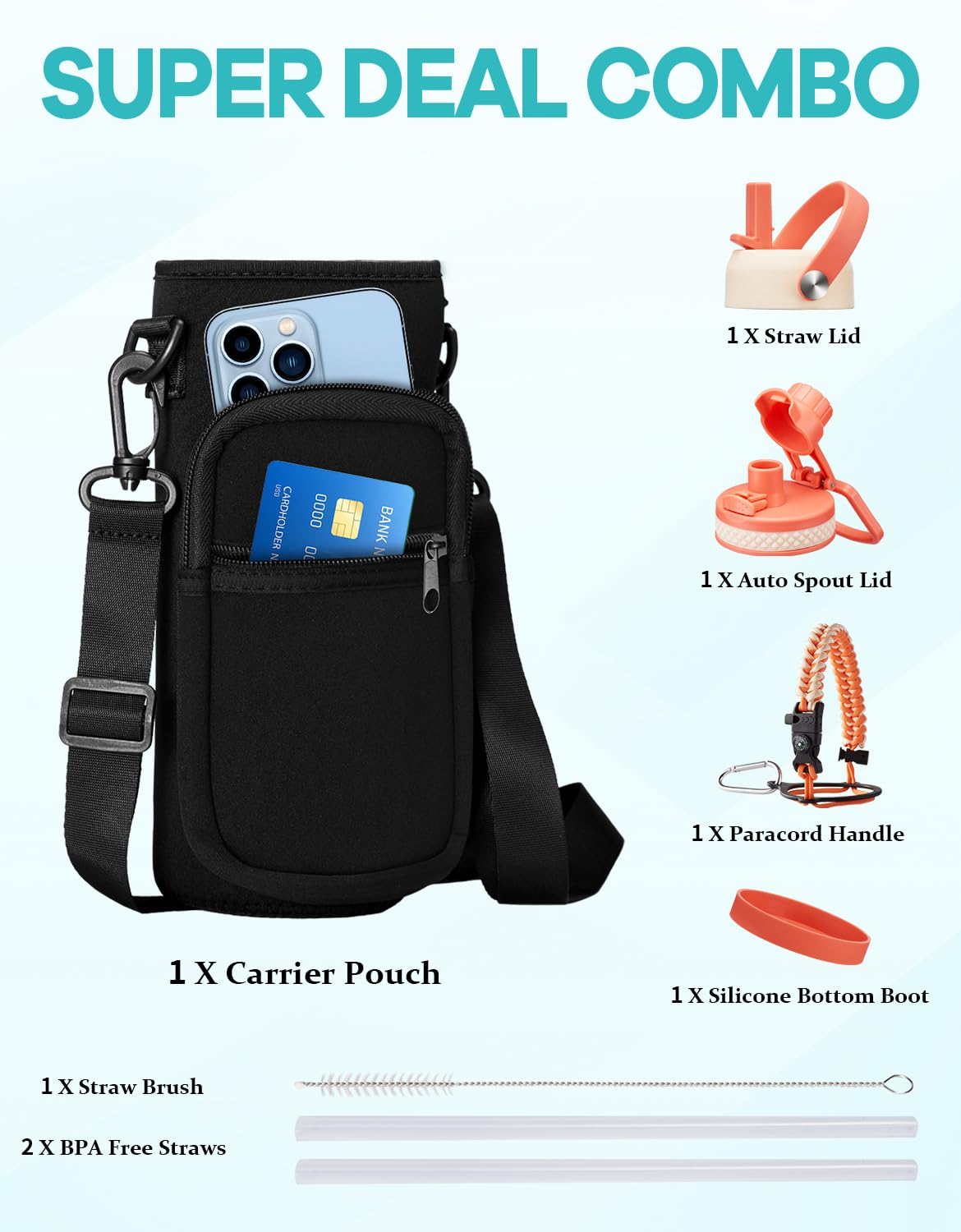 Insulated Water Bottle 32oz with Straw - Pop-up Spout Lid, Paracord Handle, Strap Shoulder Carrier, Protective Boot, Wide Mouth Triple Walled Vacuum Stainless Steel Water Flask for Men Women Gym