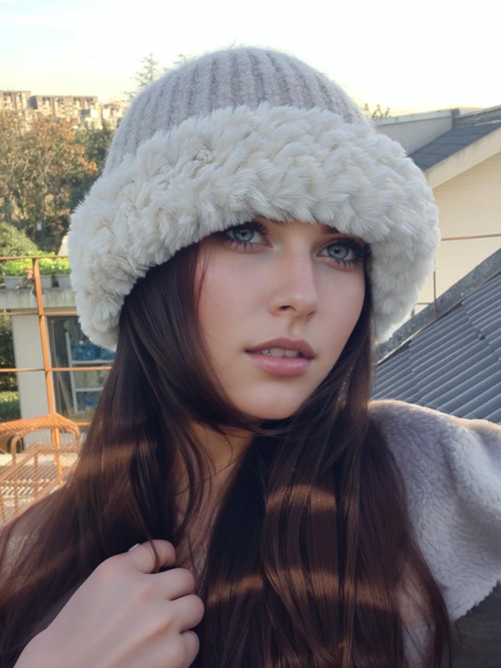 AICHUAN Women Winter Hats with Furry Fluffy Brim Winter Warm Beanie Hat Skullies Beanies Ski Cap for Men Khaki