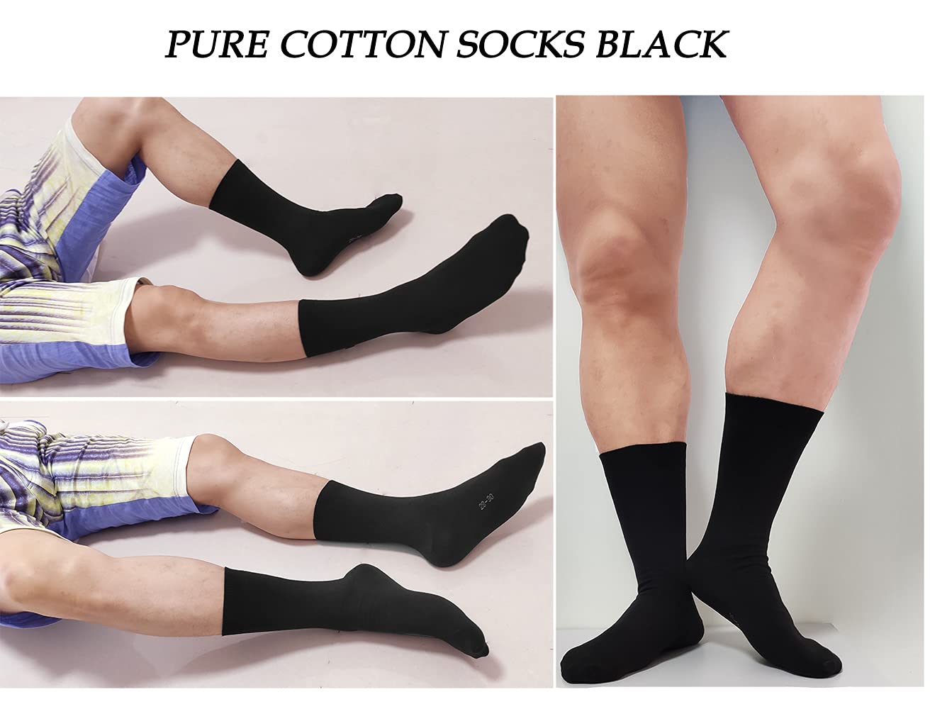 Ait fish Men's 100% Cotton Crew Socks Black and White Pack of 5 for All-season
