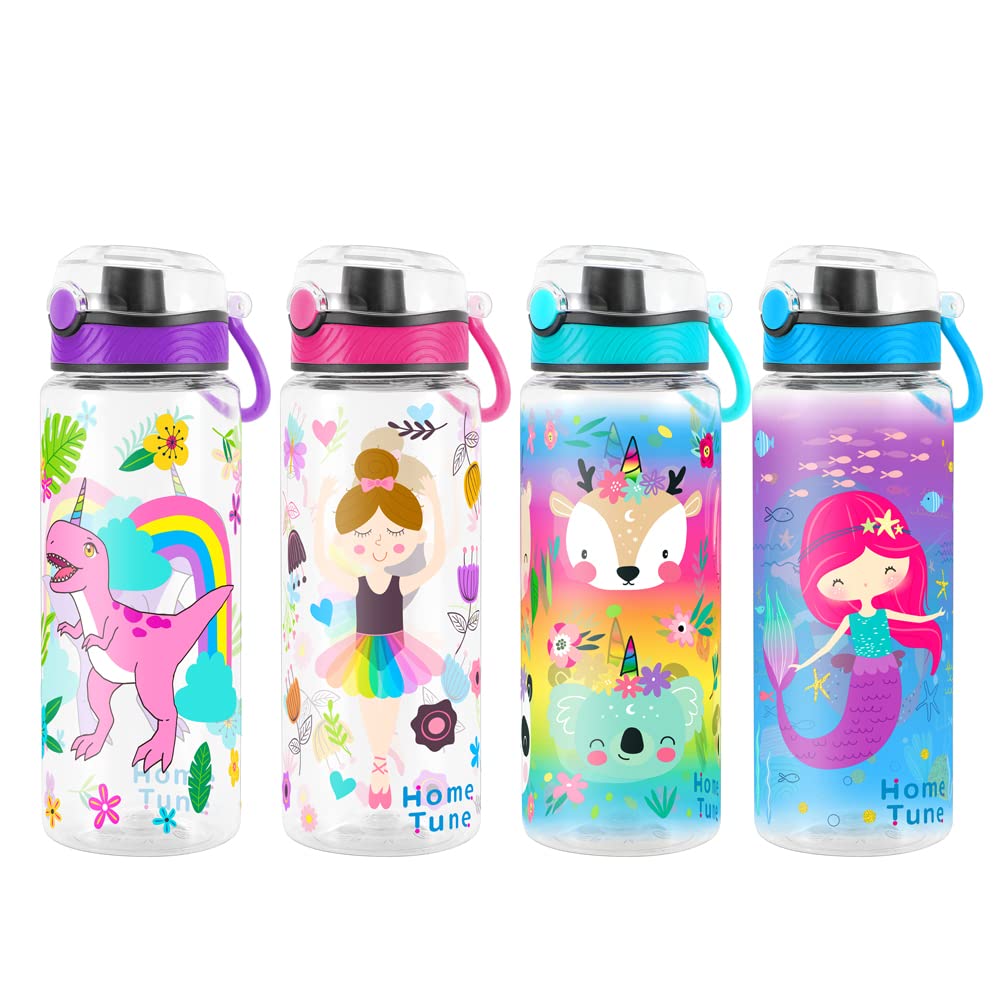 Cute Water Bottle for School Kids Girls, BPA FREE Tritan & Leak Proof & Easy Clean & Carry Handle, 23oz/ 680ml (Rainbow Dinosaur)
