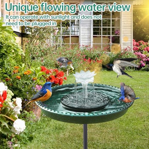 Solar Powered Bird Bath with Fountains for Hummingbirds,Stable Stylish Design with 5-Prong Base Stake Plastic Bird Bath for Outside Lawn Patio Yard Garden