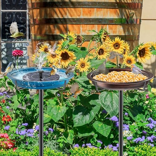 35.5In Freestanding Metal Birdbaths Bowl Outdoor, Free Standing Garden Bird Bath Bird Feeder Bowl with Metal Stake, Detachable Decoration Spa Birdfeeder for Garden Patio Yard Lawn (Retro Copper)