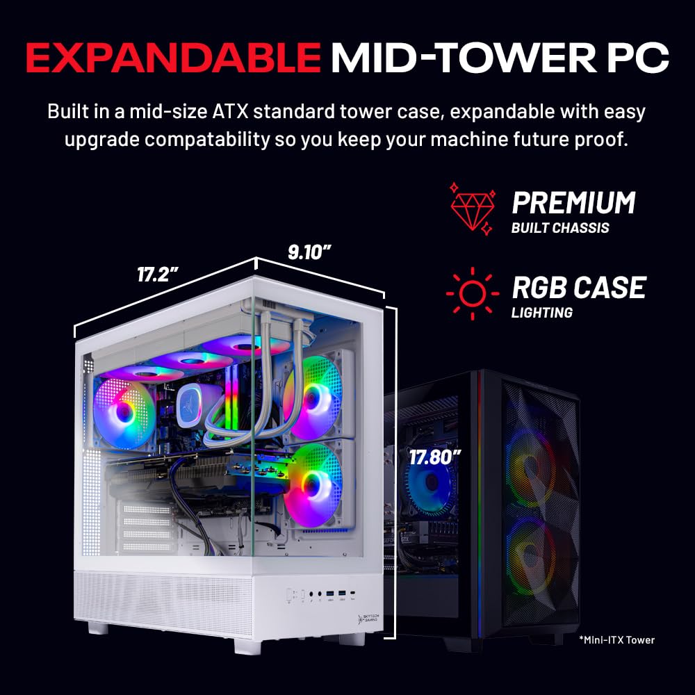 Skytech Azure Gaming PC Desktop, Ryzen 7 9700X 3.8 GHz (5.5GHz Turbo Boost), NVIDIA RTX 4060 8GB GDDR6, 2TB SSD, 32GB DDR5 RAM 6000 RGB, 650W Gold PSU, 360mm ARGB AIO, Wi-Fi, Win 11 Home