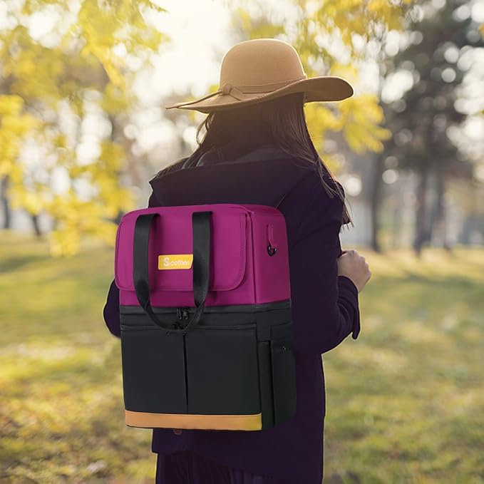 Backpack Cooler with Double Decker & 12 Ice Packs- Keeps 36 Cans Cold for Up to 24 Hours- Waterproof & Leak Proof Insulated Cooler Backpack- Stylish Cooler Bookbag for Women Travel Work Beach