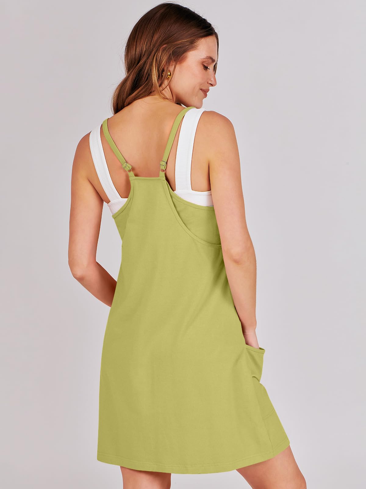 ANRABESS Women Summer Mini Romper Dress Workout Tennis Active Sports Athleisure Outfits Built in Shorts Trendy Vacation Light Green X-Smal