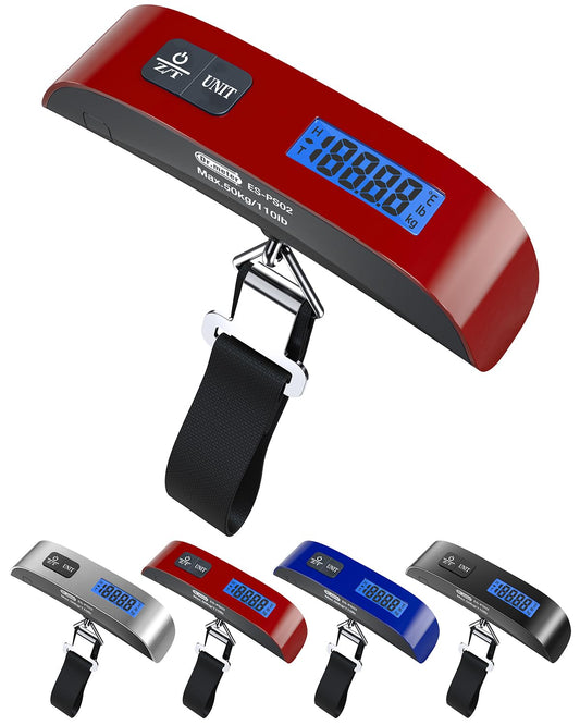 Luggage Scale, Dr.meter Luggage Weight Scale Backlight LCD Display PS02 110lb/50kg Electronic Balance Digital Postal Travel Accessories with Rubber Paint Handle Temperature Sensor, Red