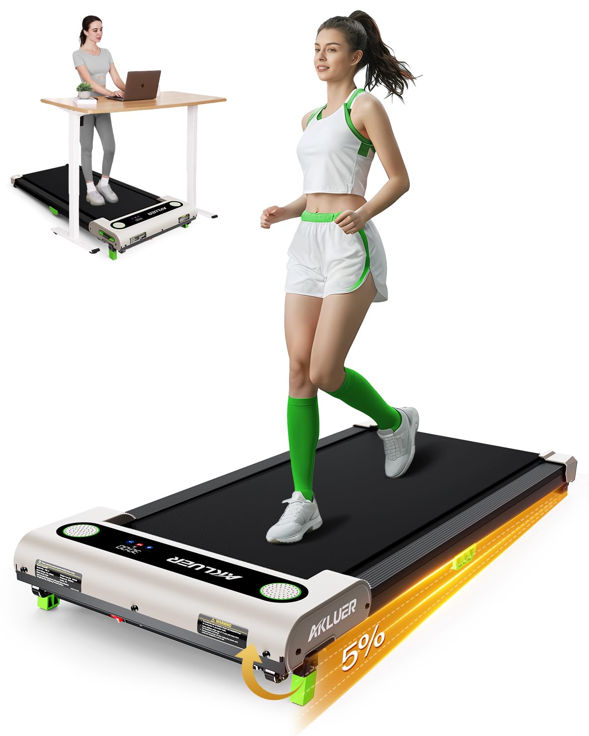 AKLUER Walking Pad with Incline, Under Desk Treadmill for Home, 2.5HP Portable Treadmills with Remote Control, 4 in 1 Incline Treadmill with LED Display