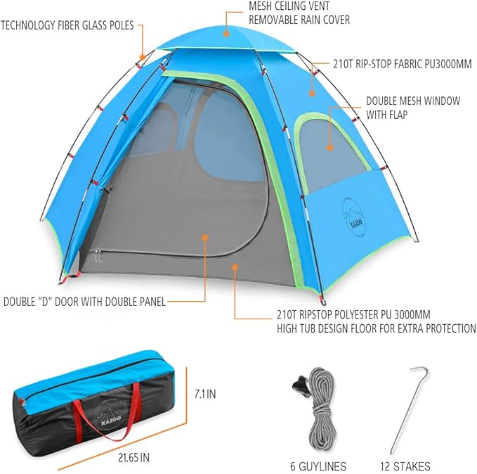 KAZOO Outdoor Camping Tent 2/4 Person Waterproof Camping Tents Easy Setup Two/Four Man Tent Sun Shade 2/3/4 People