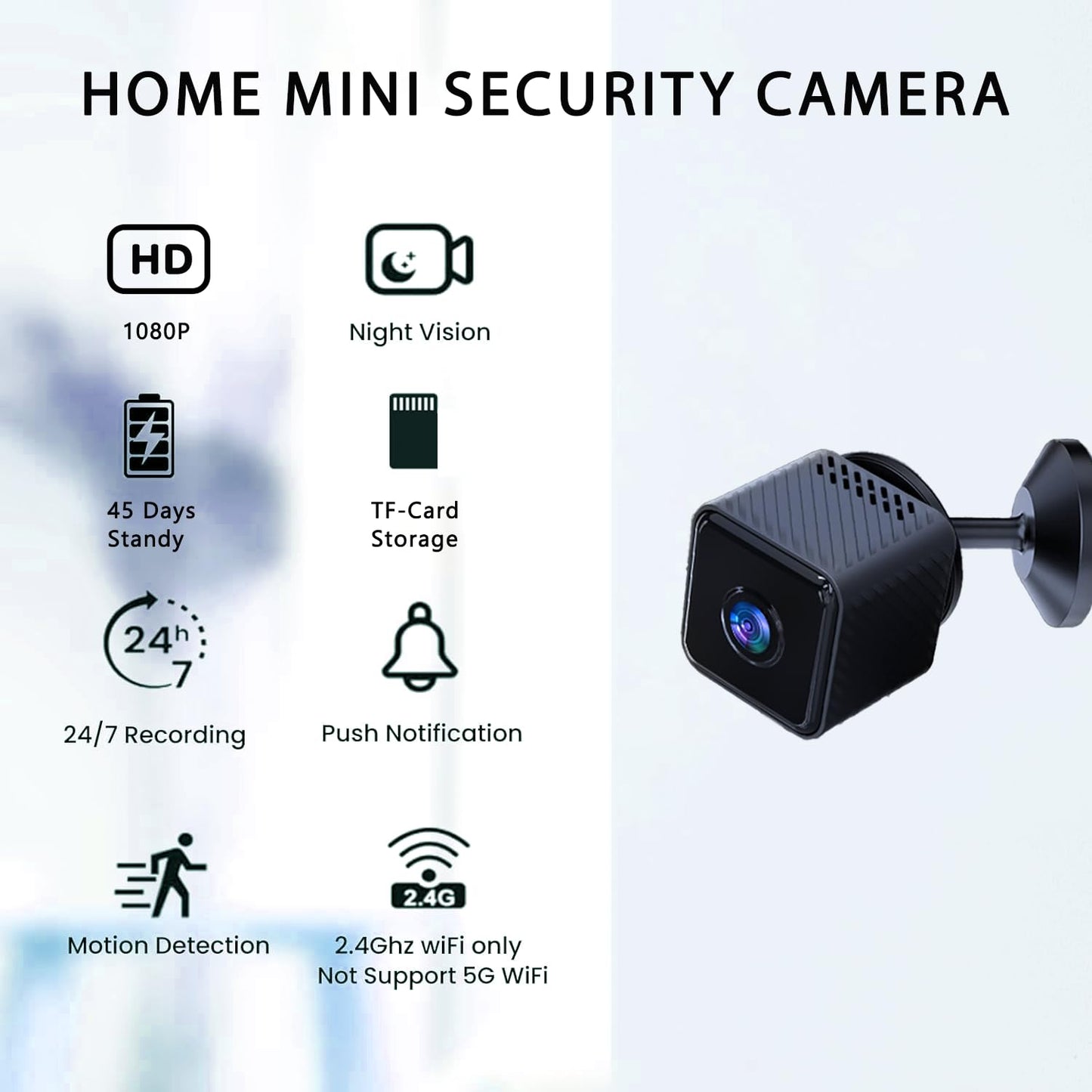 BAGMARVELL Hidden Camera,2K WiFi Indoor Spy Camera,SD Storage,Long Battery Life, Clear Niaht Vision, Al Motion Detection, Real-Time Record Security Wireless