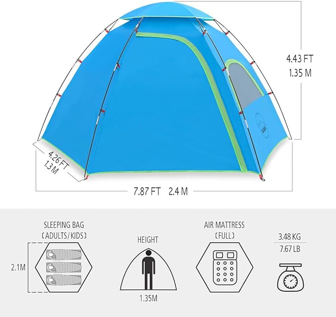 KAZOO Outdoor Camping Tent 2/4 Person Waterproof Camping Tents Easy Setup Two/Four Man Tent Sun Shade 2/3/4 People