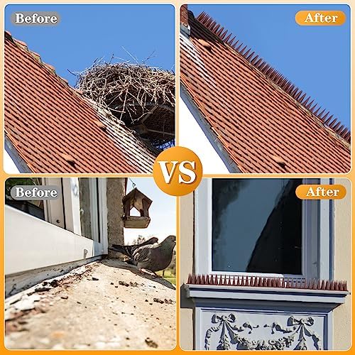 Bird Spikes, 20 Pack Pigeon Deterrent for Small Birds Raccoon Cats Defender for Outside to Keep Squirrel Away, Plastic Fence Spike for Railing and Roof-Brown