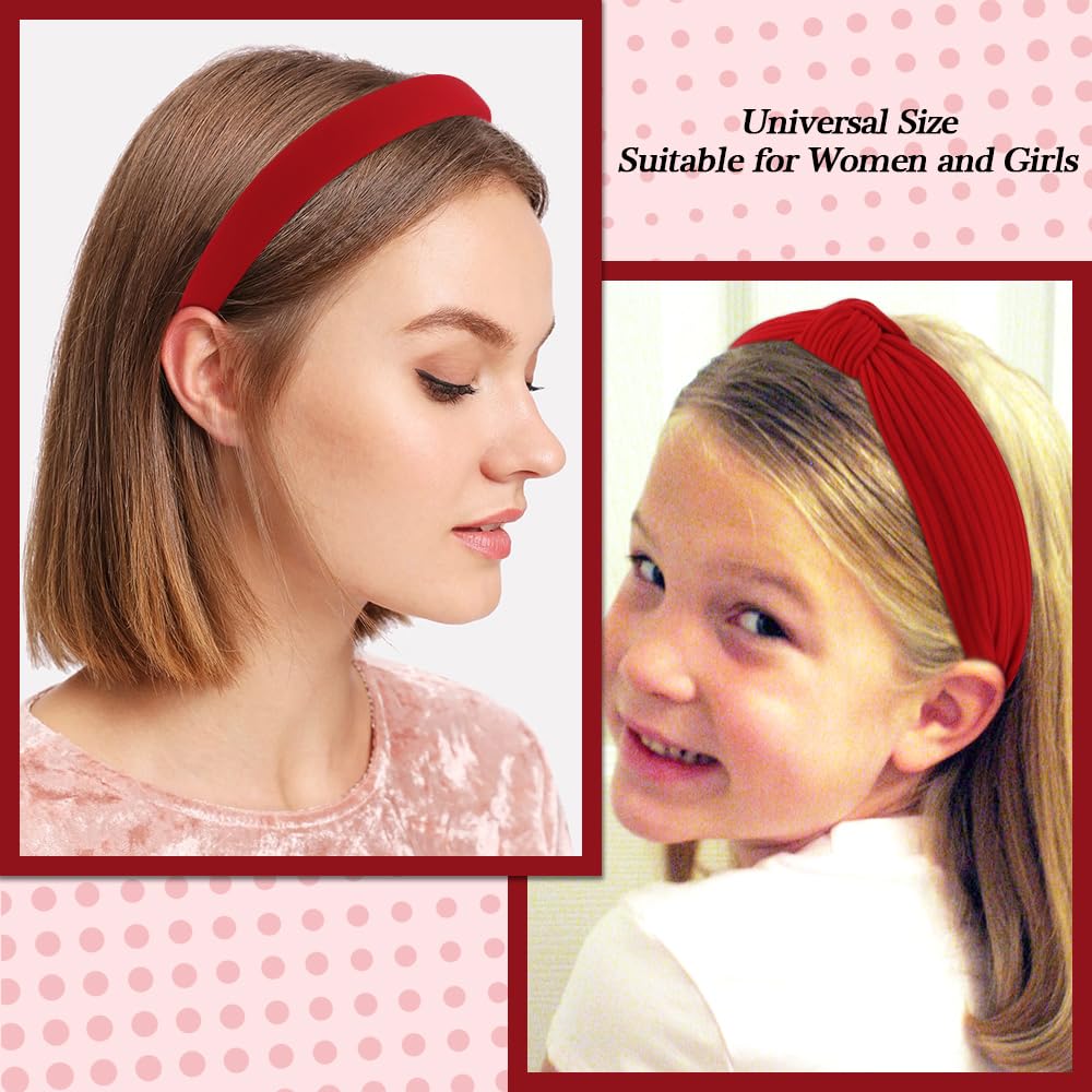 AHONEY 7 Pack Red Headbands for Women Christmas Headbands Trendy Non Slip Hairbands Cute Hair Accessories Multi-style Headband Pack (Redl)