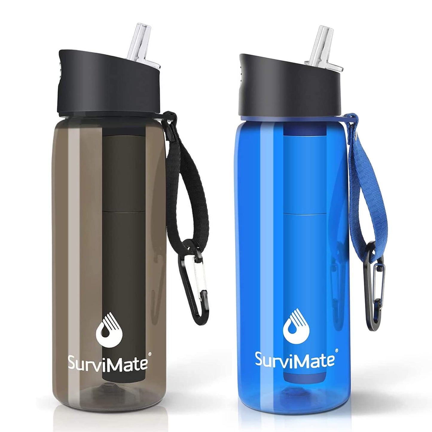 SurviMate Purified Water Bottle for Camping, Hiking, Backpacking and Travel, BPA Free with 5-Stage Intergrated Filter Straw