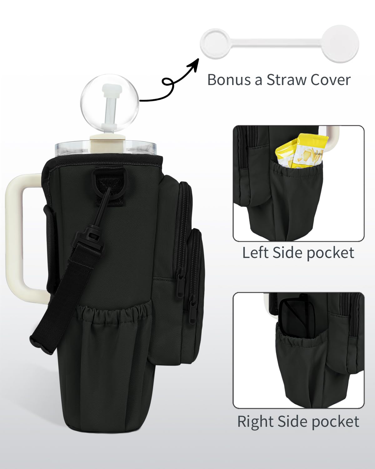 Water Bottle Carrier Bag with Phone Pocket for Stanley Brumate era 40oz Insulated Water Bottle Holder Pouch with Strap Water Bottle Bag with Straw Cover for Stanley Cup Accessories Patent Pending