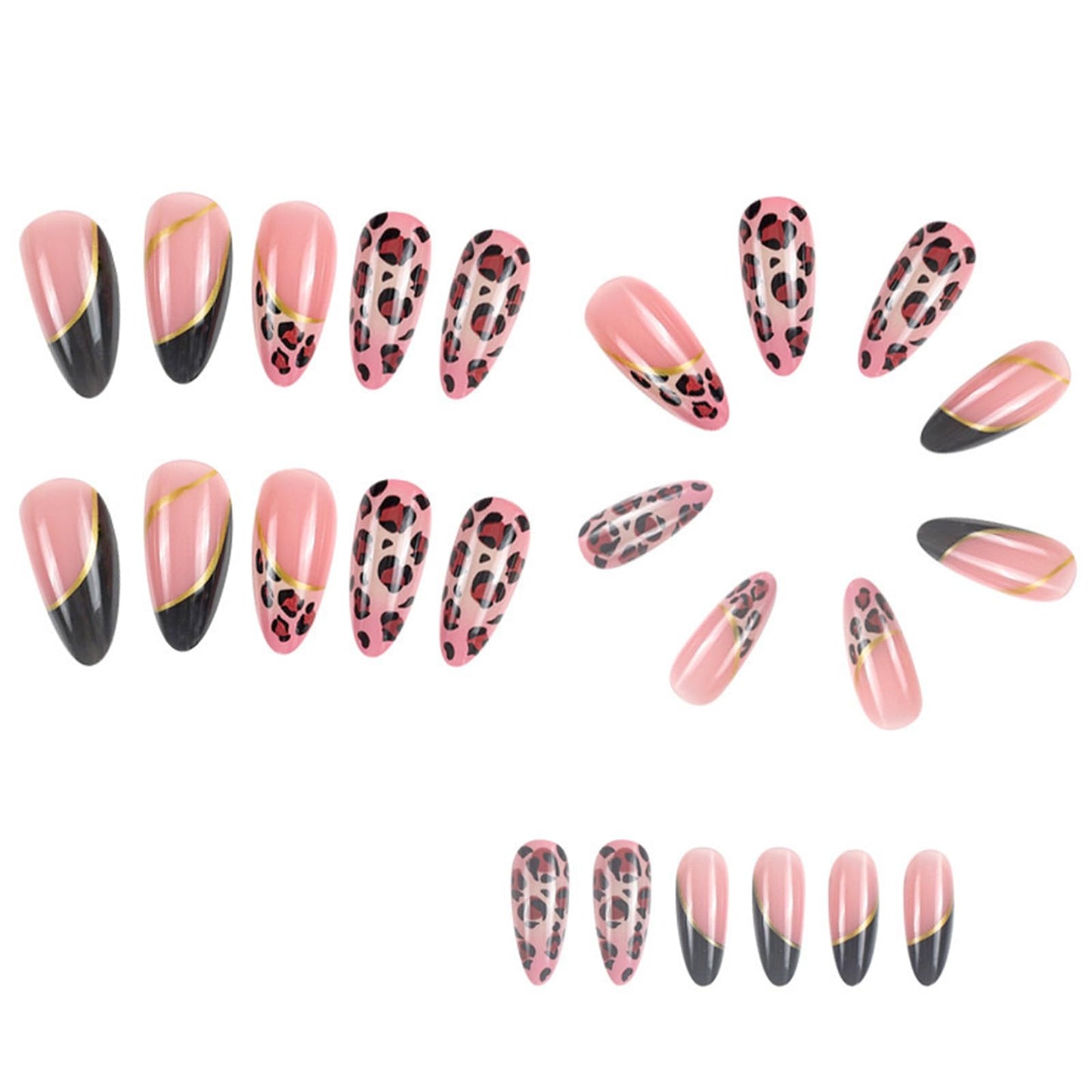 Alomnd Leopard Print False Nails - Press Ons with French Tip, Glossy Finish, 24pcs