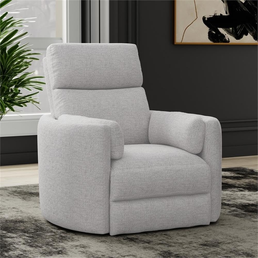 Pemberly Row Manual Swivel Glider Recliner Chair in Angora Linen (Set of 2) with USB Charging Ports and 2 Comfort Pillows for Living Room
