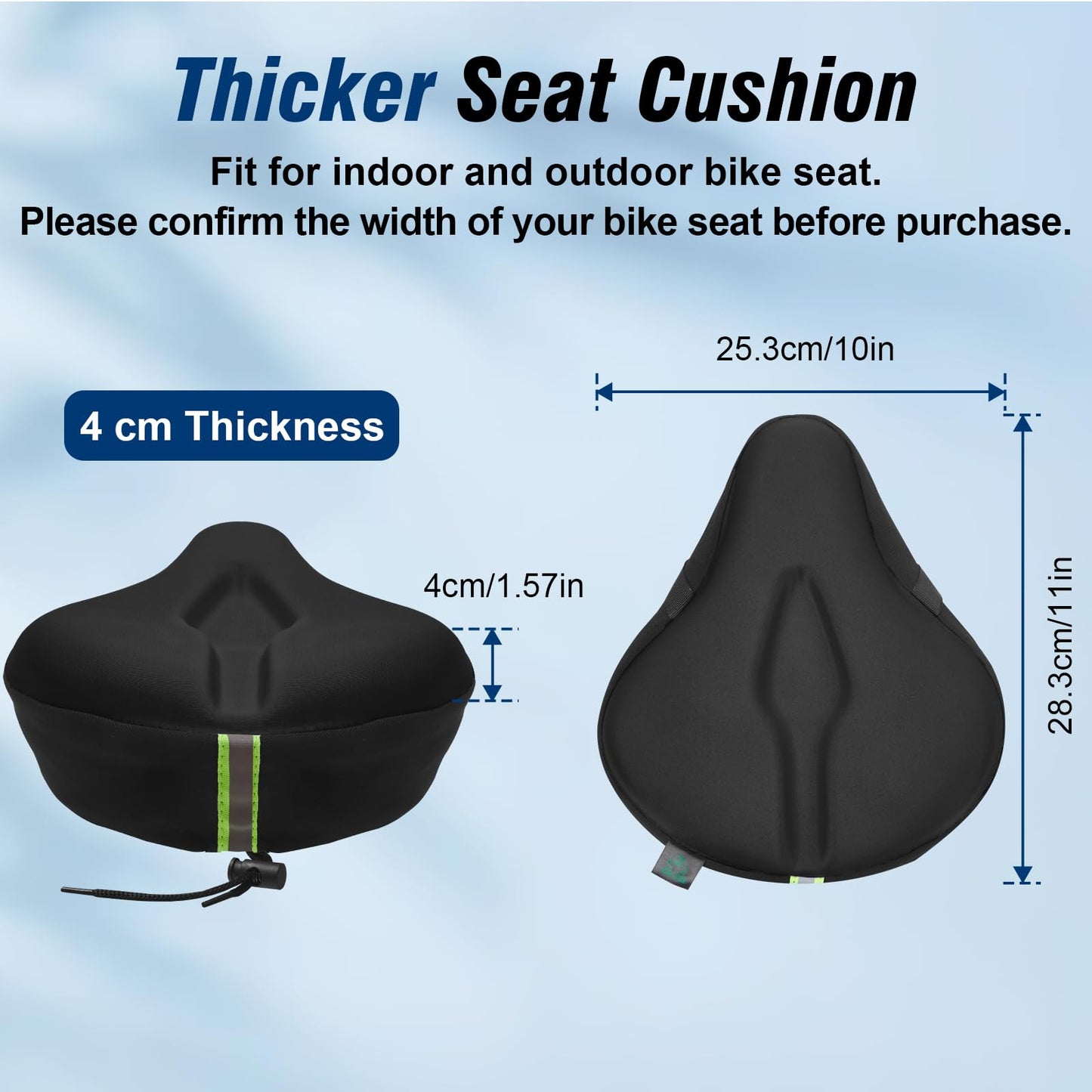 Zacro Bike Seat Cushion - Gel Padded Bike Seat Cover for Men Women Comfort, Extra Soft Exercise Bicycle Seat Compatible with Peloton, Outdoor & Indoor (Large, Black)